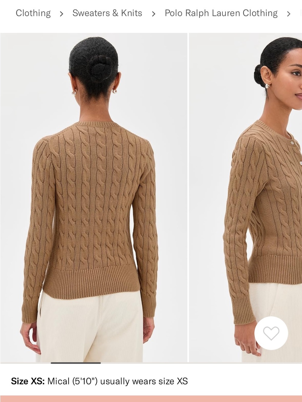 Polo Ralph Lauren Cotton Cable Long Sleeve Cardigan - Vintage Khaki - Small - Picture 2 of 7
